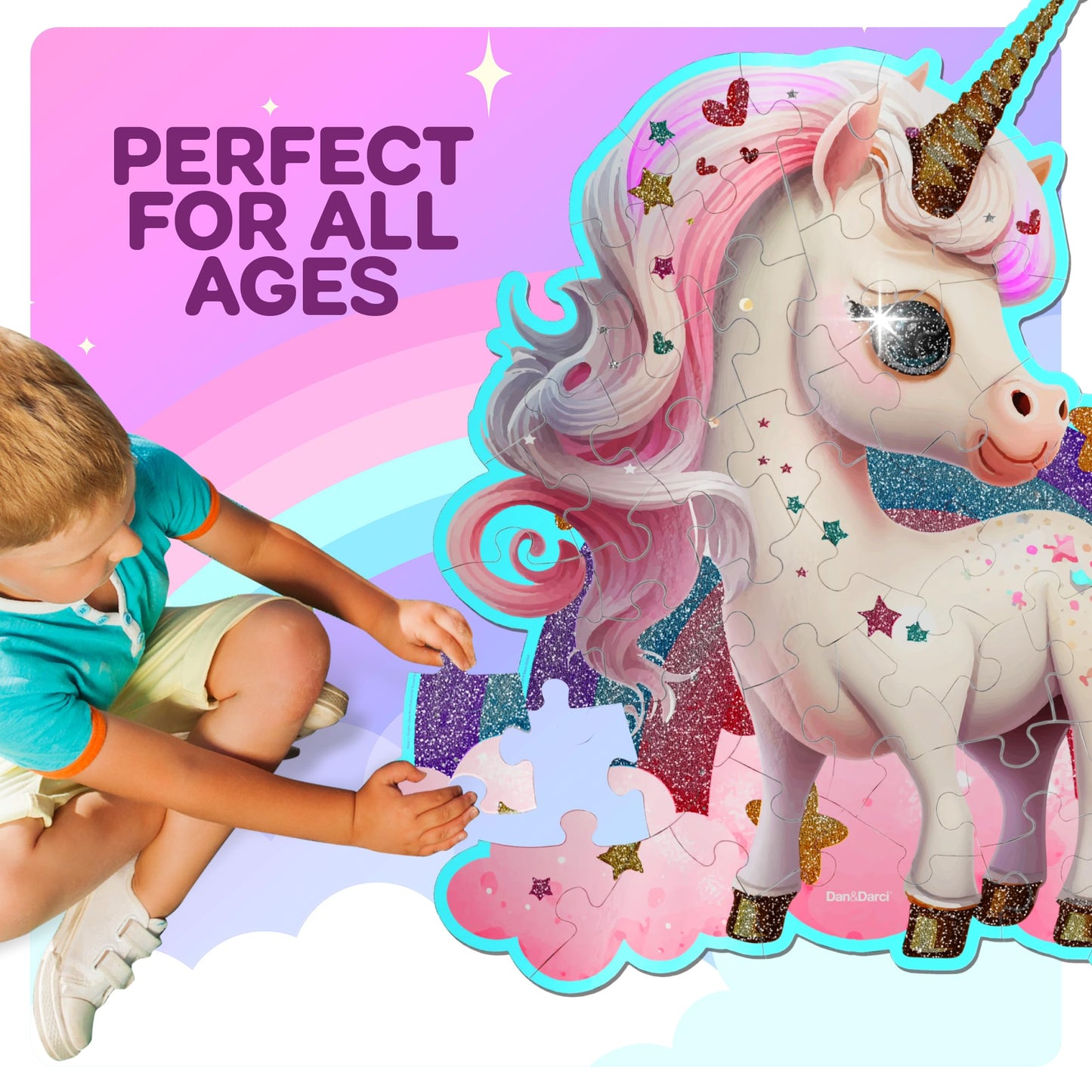 Dan&Darci Jumbo 45-Piece Shimmery Unicorn Floor Puzzle for Kids Ages 3-6 – Large Toddler Puzzle, Easter & Birthday Gift for Girls