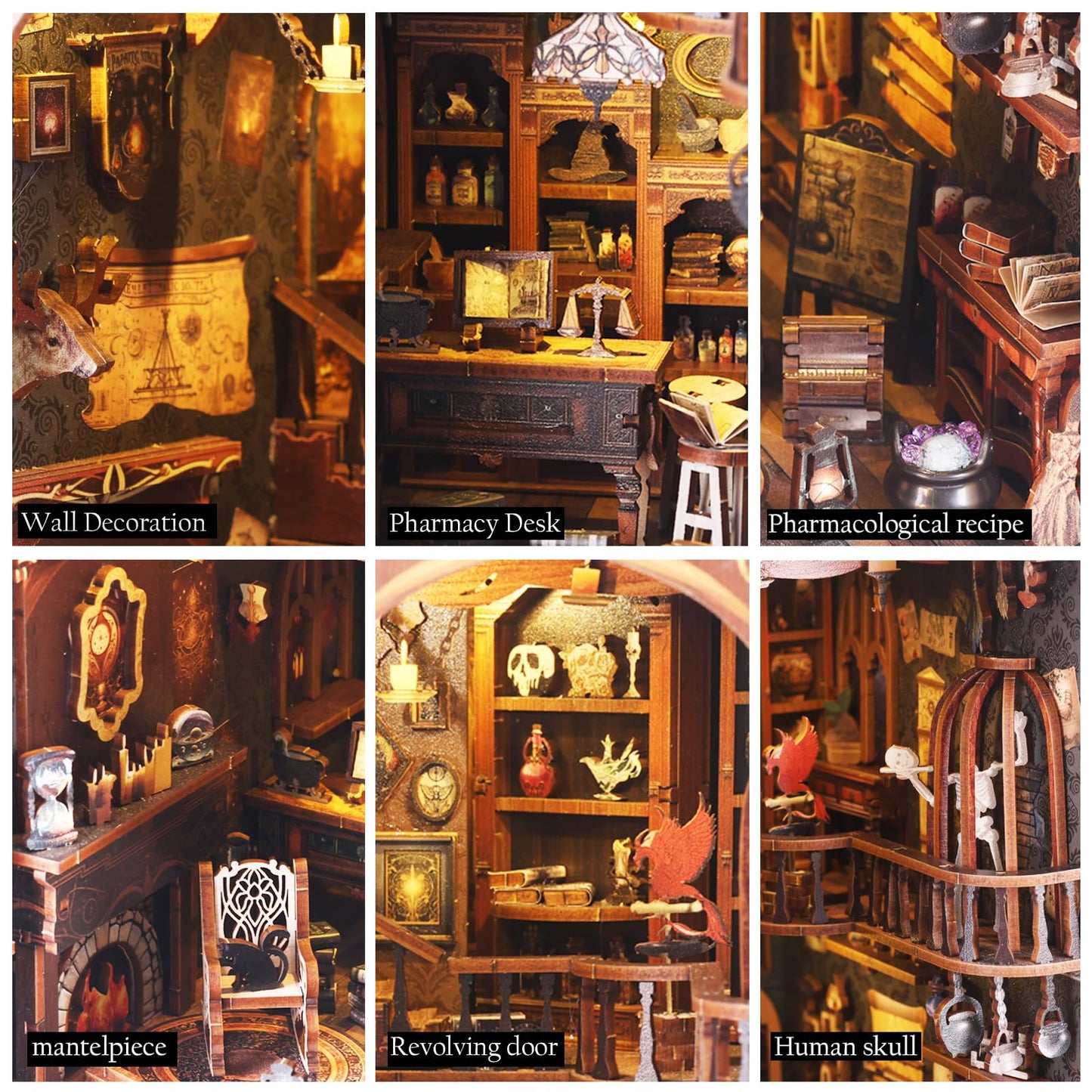 Book Nook Kit, Magic Store Dollhouse Booknook Bookshelf Insert Decor Alley DIY Miniature House Kit with Led Light Crafts for Adults and Teens to Build-Creativity Model Gift