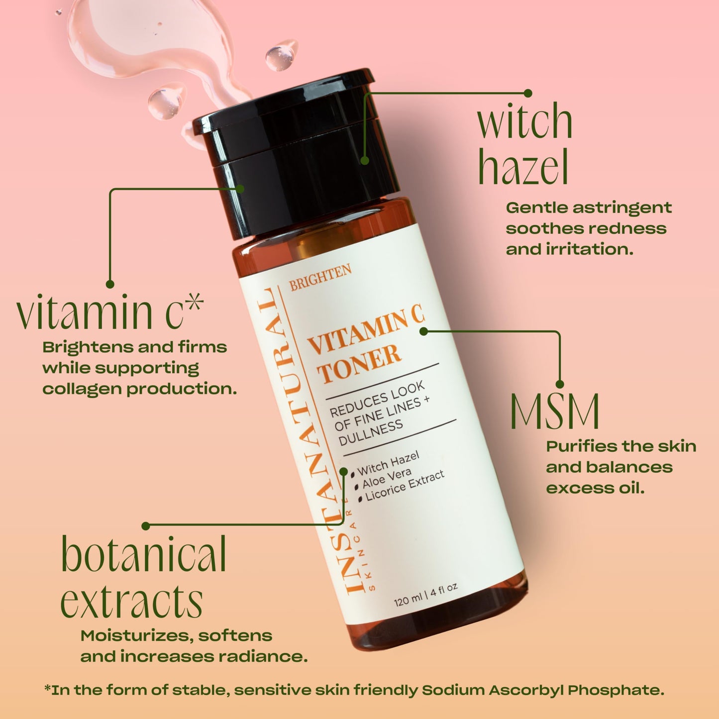 InstaNatural Vitamin C Face Toner – Brighten Skin, Balance pH, Reduce Fine Lines & Wrinkles with Witch Hazel, Lavender & Geranium, 4 oz
