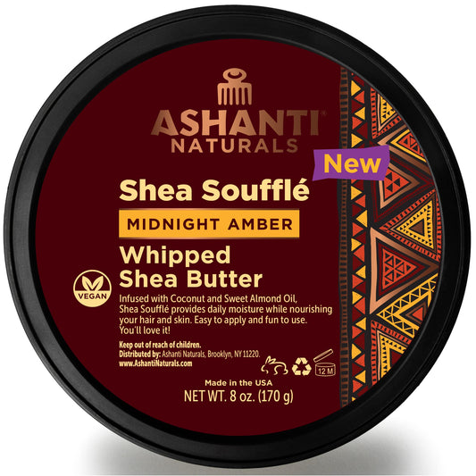 Ashanti Naturals Scented Whipped Shea Butter – Unrefined Ghana Shea with Coconut & Almond Oil, Moisturizing & Soothing, Midnight Amber Souffle 8 oz