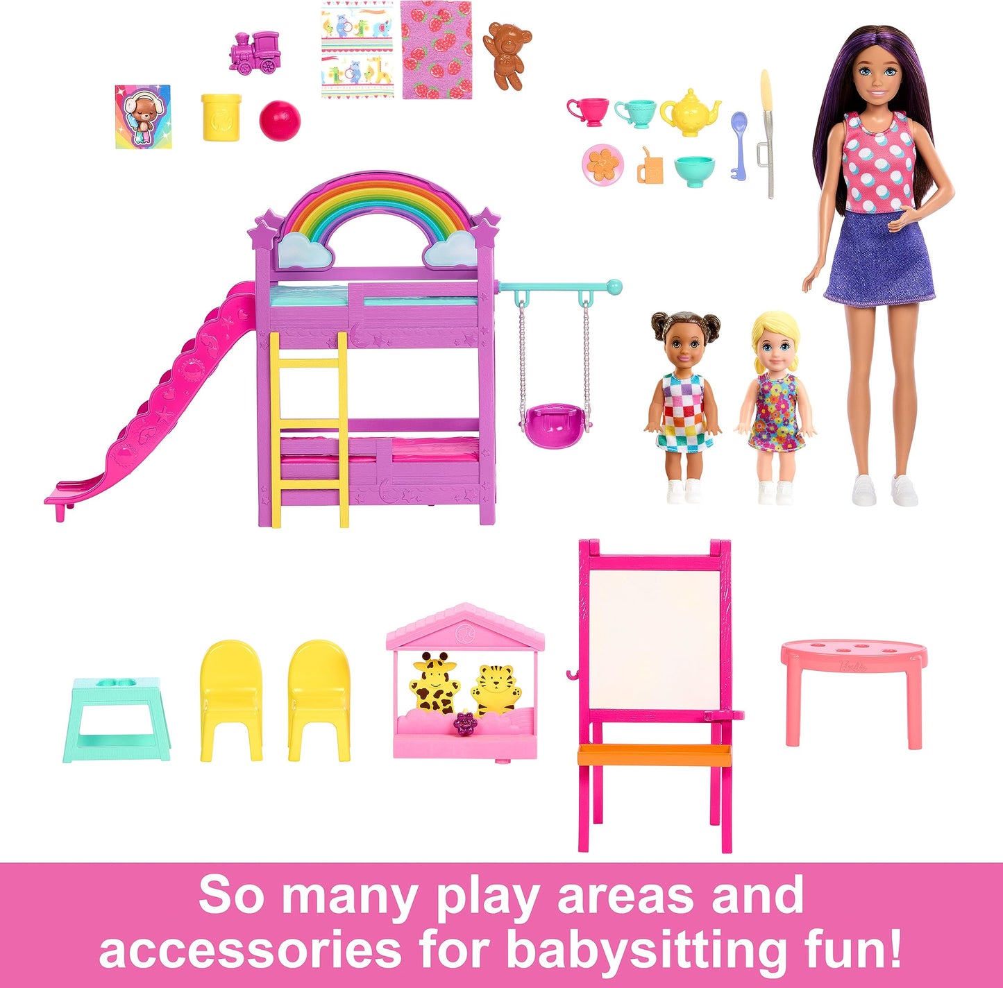 Barbie Skipper Babysitters, Inc. Ultimate Daycare Playset with 3 Dolls, Furniture & 15+ Accessories, Includes Bunk Beds & Color-Change Easel
