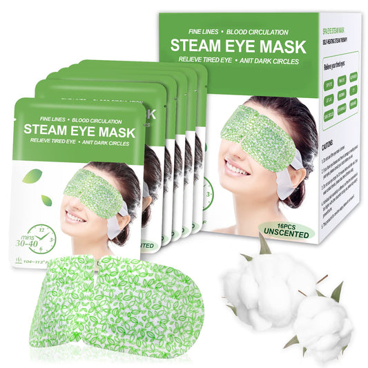 16 Pack Steam Eye Masks for Dry Eyes – Self-Heating Warm Compress for Fatigue & Puffiness Relief, Disposable Spa Eye Masks for Travel & Relaxation, Unscented