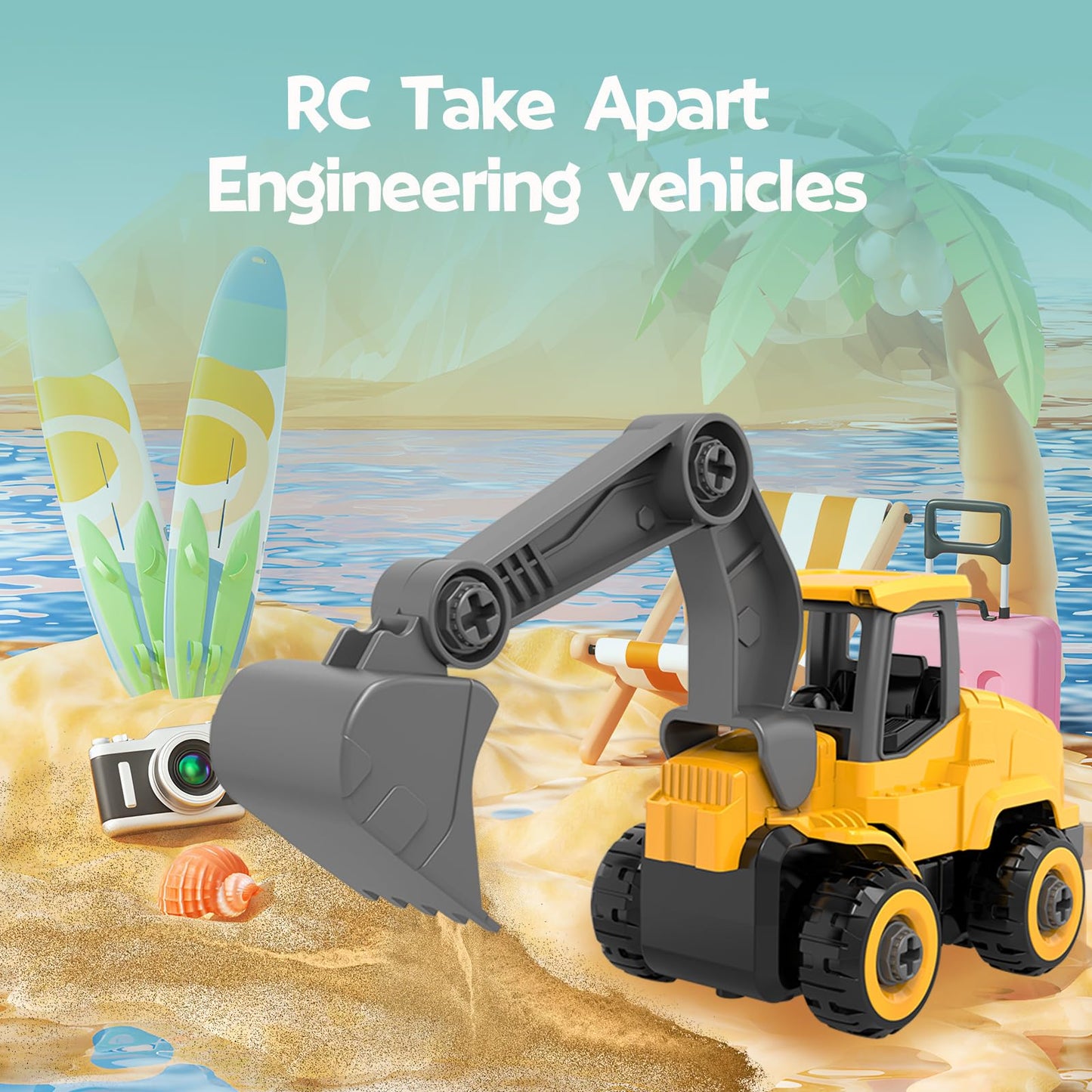 TOYTWIST Take-Apart Excavator Toy with Electric Screwdriver – STEM Construction Set, Remote Control Car for Kids 6+, Indoor & Outdoor Play