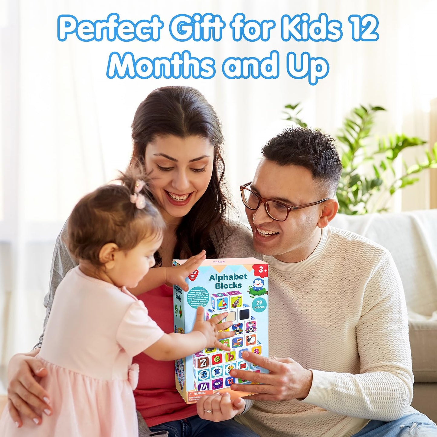 PLAY ABC Toddler Building Blocks, 28-Piece Alphabet & Number Stacking Set, Montessori Educational Sensory Toys for Ages 1-3