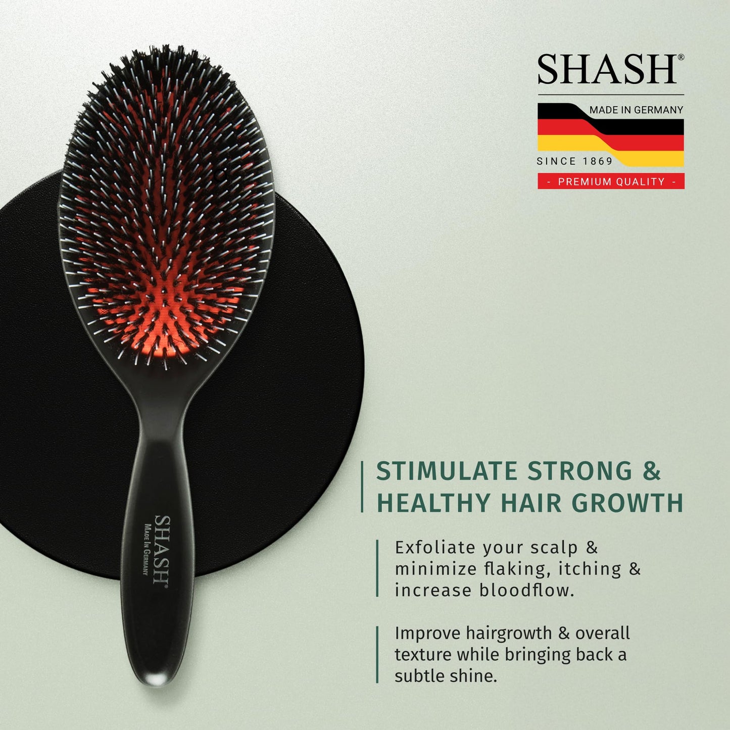 Since 1869 Handcrafted German Hair Brush – Nylon & 100% First Cut Boar Bristles for Normal to Thick Hair – Gently Detangles & Softens, Large