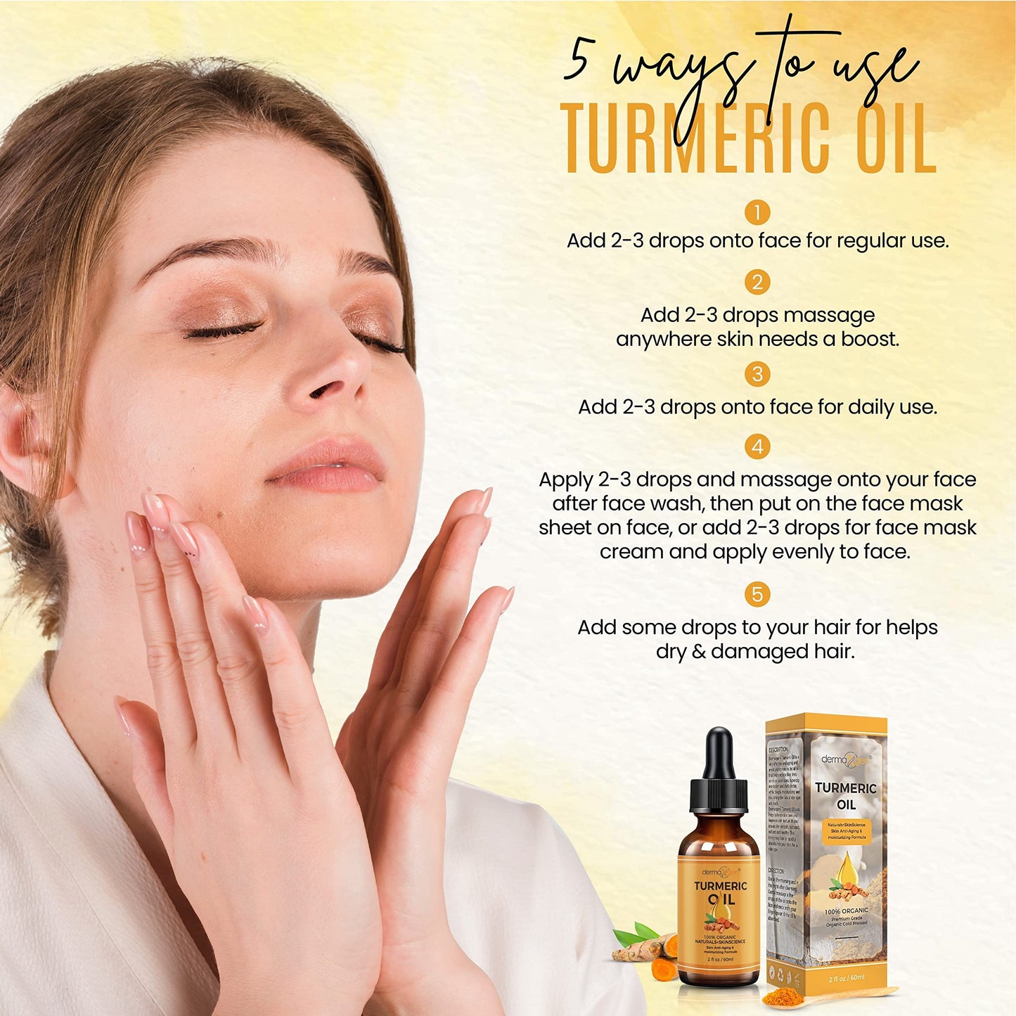 DERMAXGEN Organic Turmeric Face Oil – Brightening, Anti-Aging, Hydrating for Dark Spots, Dry Skin, Face, Neck & Eyes, 2 fl. oz