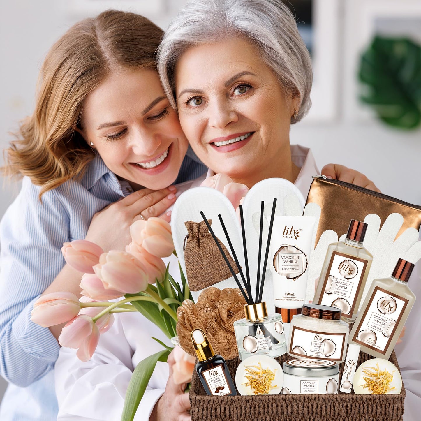 Bath & Body Gift Basket for Women – 17-Piece Coconut Vanilla Spa Set, Christmas, Birthday, Mother’s Day Self-Care Gifts