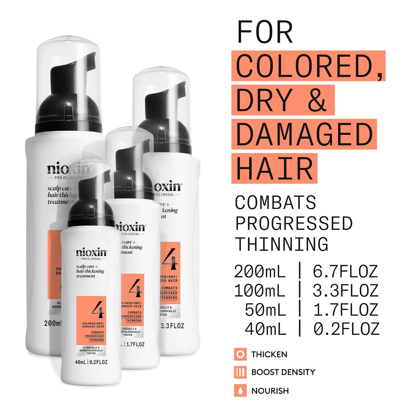 Nioxin System 4 Scalp + Hair Thickening Treatment | Serum for Colored or Damaged Hair with Progressed Thinning | 6.8 Fl oz.