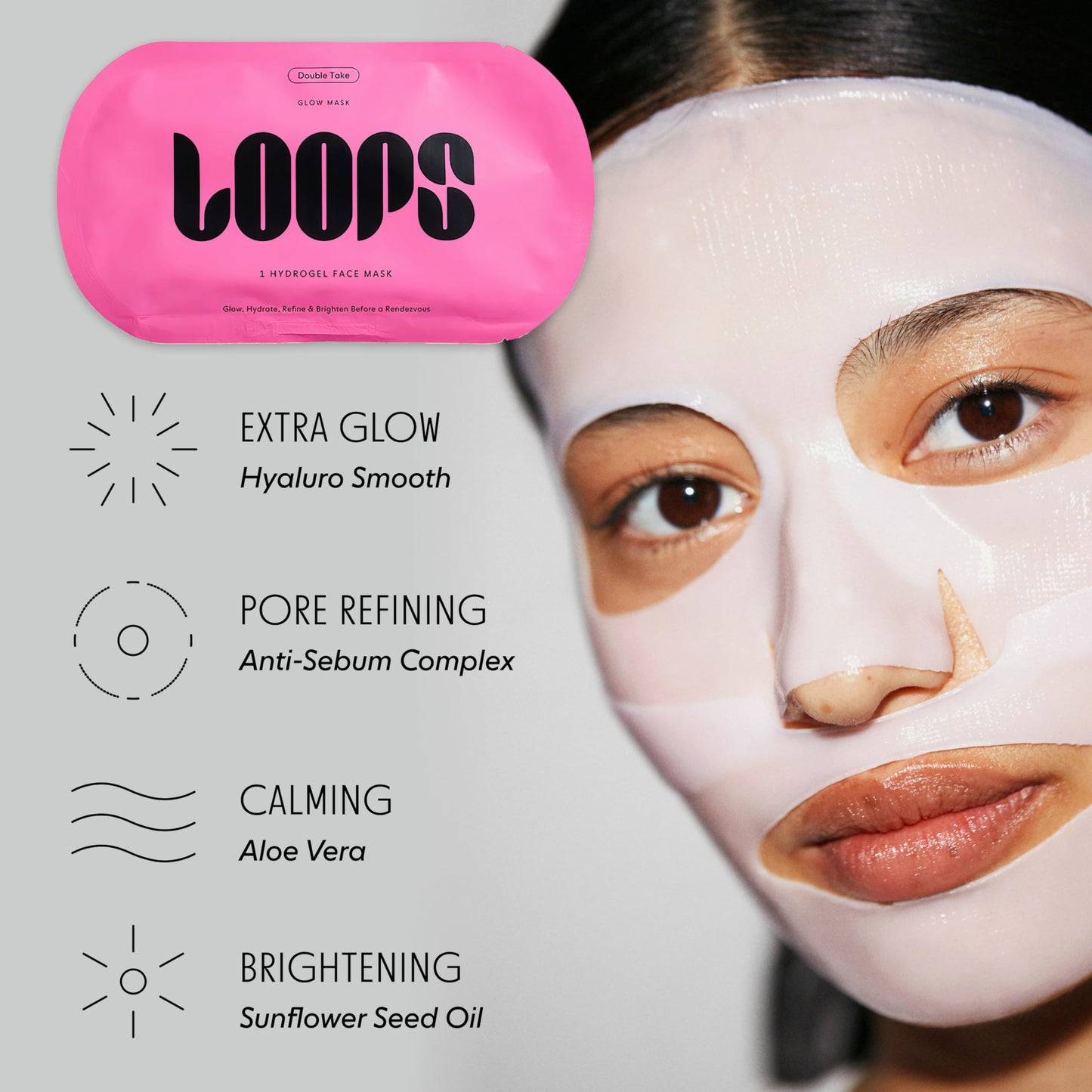 LOOPS Variety Hydrogel Face Mask Kit - 5 Korean Masks for Brightening, Detox, Repair, Glow & Rejuvenation - Women’s Skincare Gift
