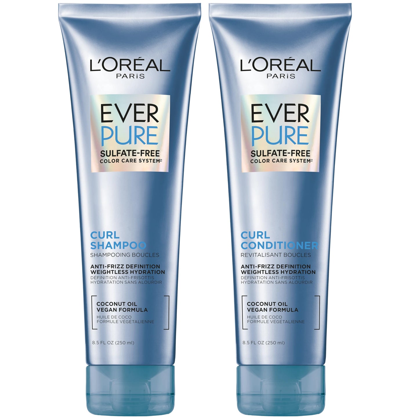 L'Oreal Paris EverPure Sulfate-Free Shampoo & Conditioner Set for Curly Hair, Anti-Frizz with Coconut Oil, 8.5 Fl Oz Each, 2-Pack