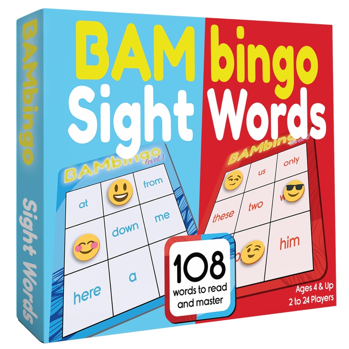 THE BAMBINO TREE Sight Word Bingo Game Levels 1 & 2 - Fun Educational Reading Game for Kids, Kindergarten & 1st Grade - Dolch & Fry Word Lists