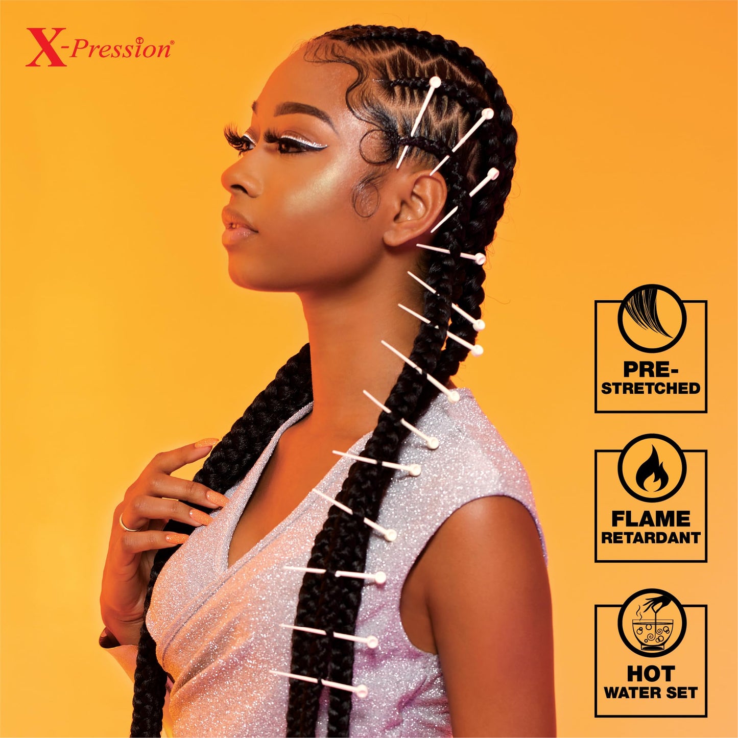 Sensationnel X-Pression 3X Pre-Stretched Braiding Hair 58" – Kanekalon Flame Retardant Synthetic Braid for Box Braids & Twists, 1B Off Black (1 Pack)