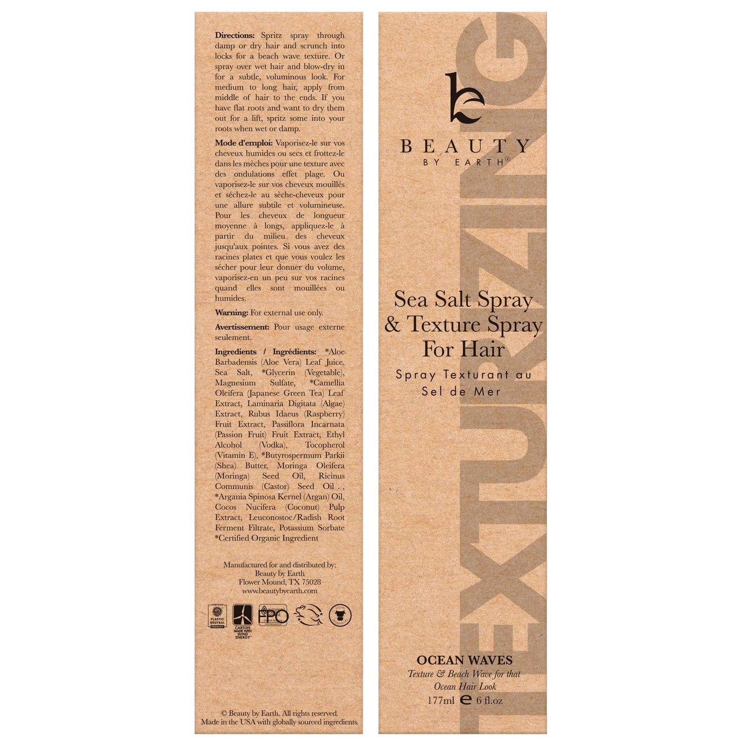 Beauty by Earth Sea Salt Spray for Textured Beach Waves & Volume - USA Made with Organic Ingredients, Texturing and Volumizing Spray for Fine Hair for Men & Women