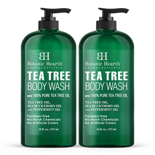 Botanic Hearth Tea Tree Body Wash 16oz - Soothes Dry, Itchy Skin, Antifungal, Sulfate & Paraben Free, 100% Pure Tea Tree Oil, Men & Women, Set of 2