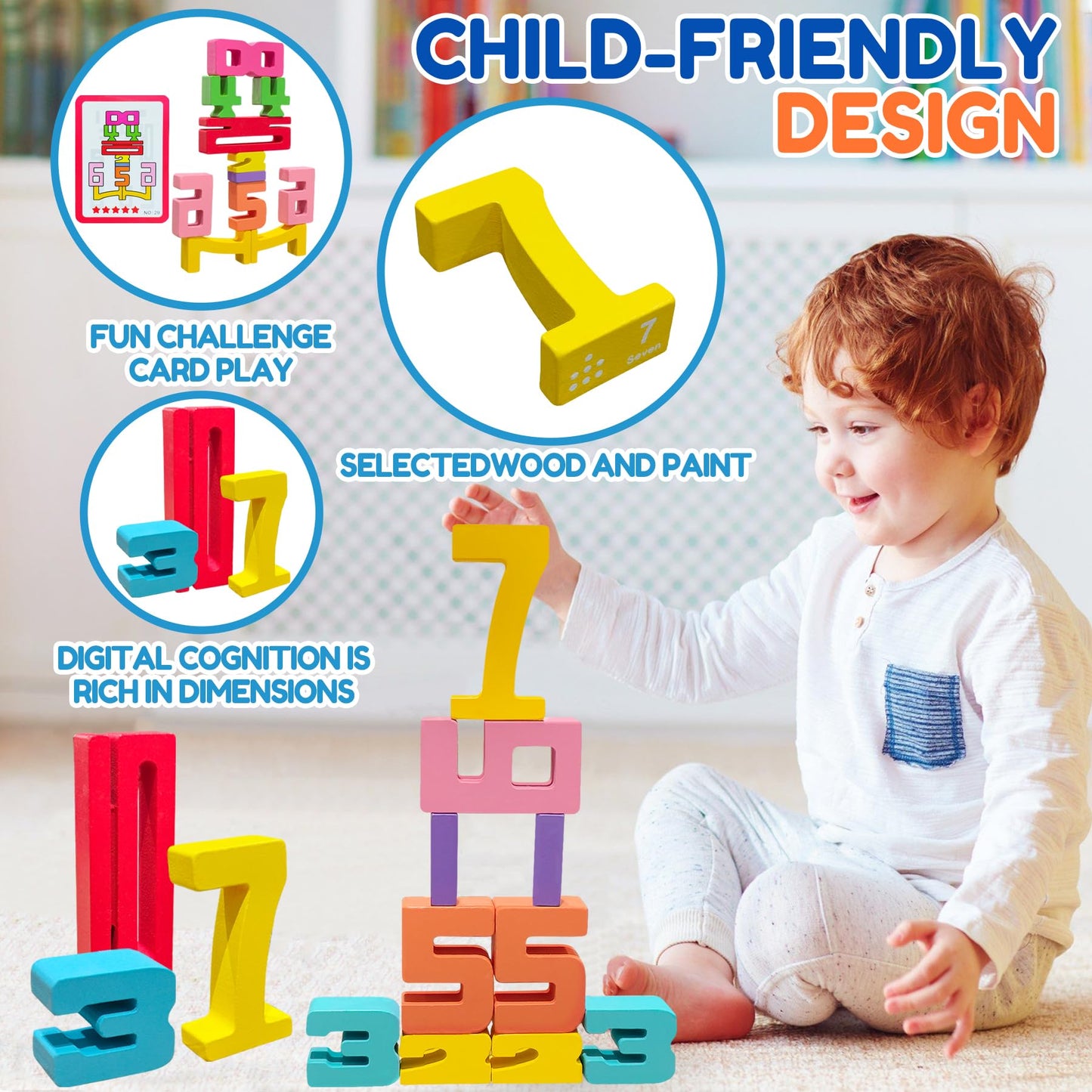 20Pcs Wooden Number Blocks – Montessori Math & Counting Learning Toy for Kids, Parent-Child Interaction, Educational Stocking Stuffer