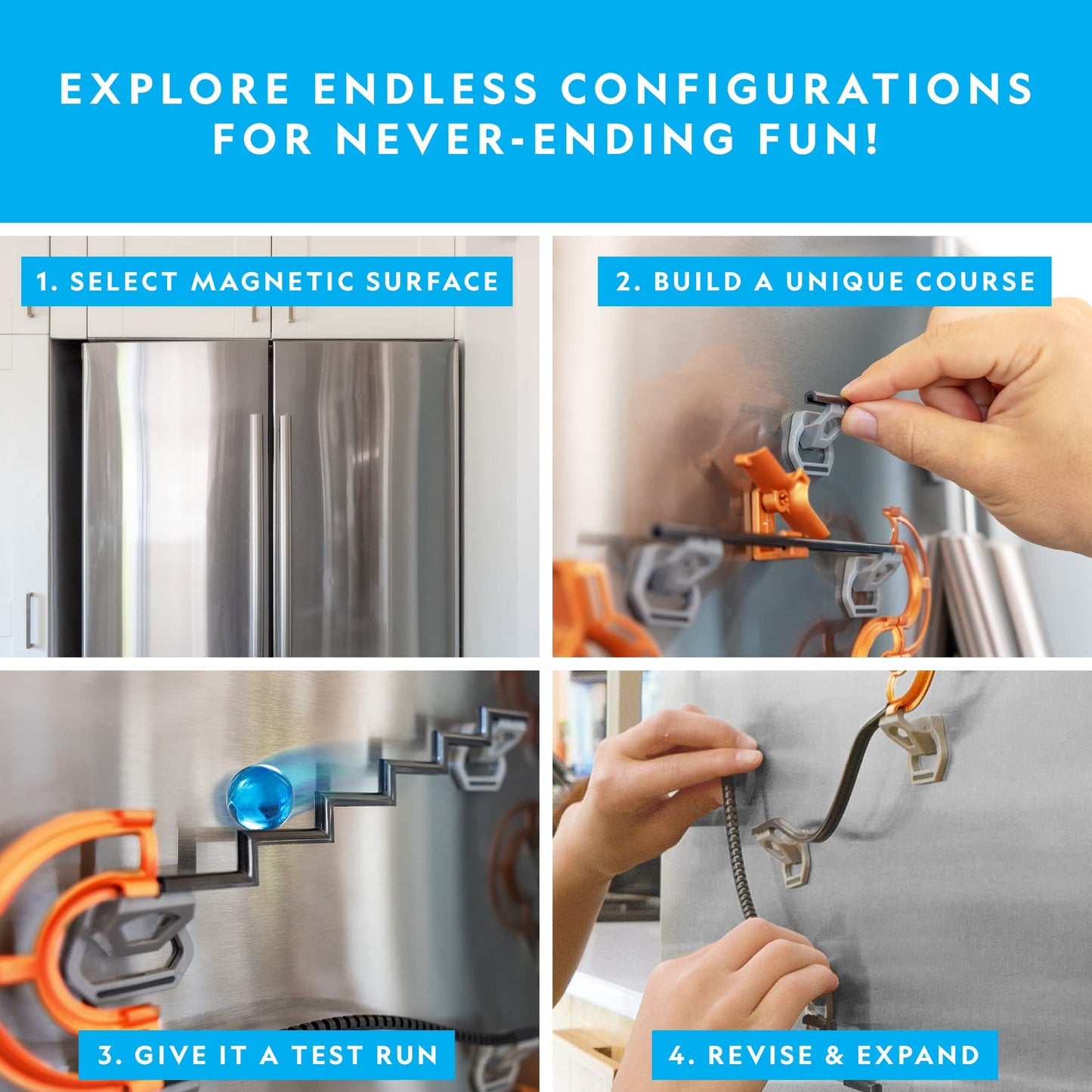 National Geographic Magnetic Marble Run - 150-Piece STEM Building Set with Marbles, Magnetic Track & Trick Pieces for Kids & Adults