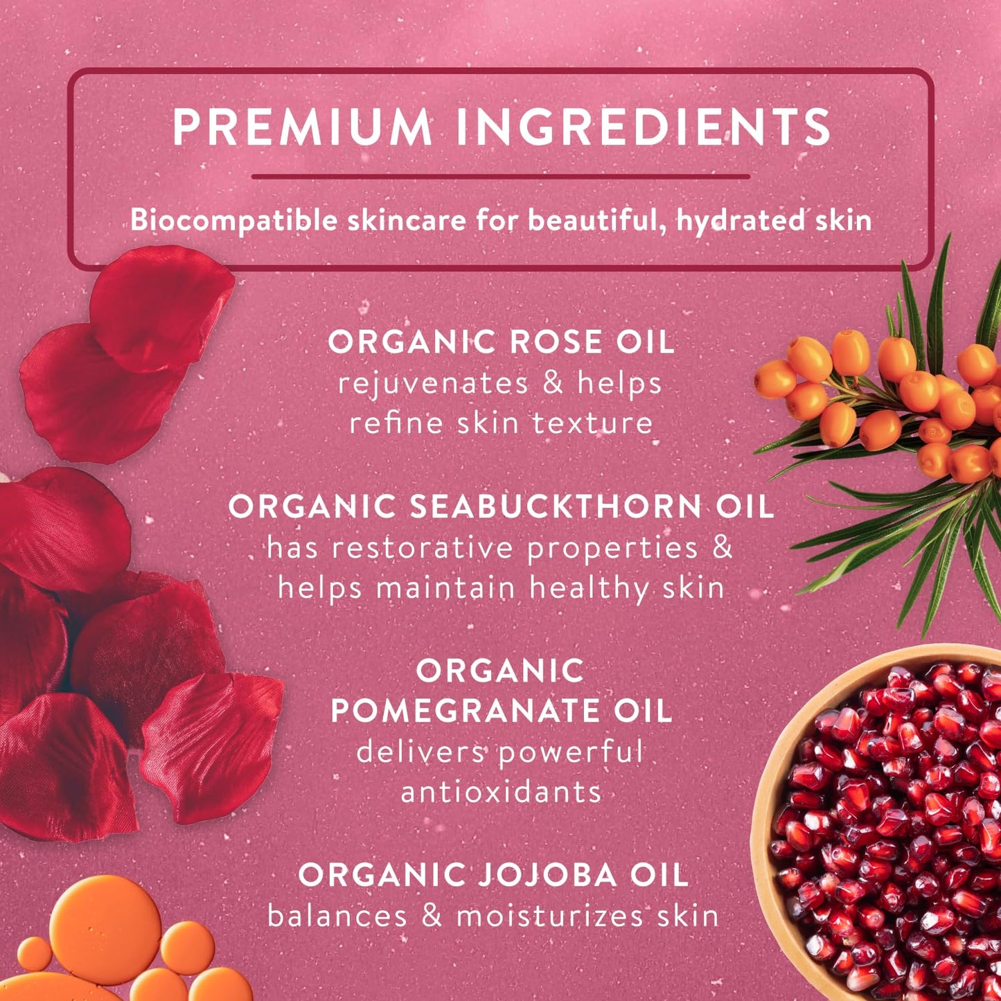 Badger Rose Face Oil - 100% Organic Moisturizer with Jojoba & Rose Oil, Vegan, Antioxidant-Rich, Nourishing & Soothing, 1 fl oz