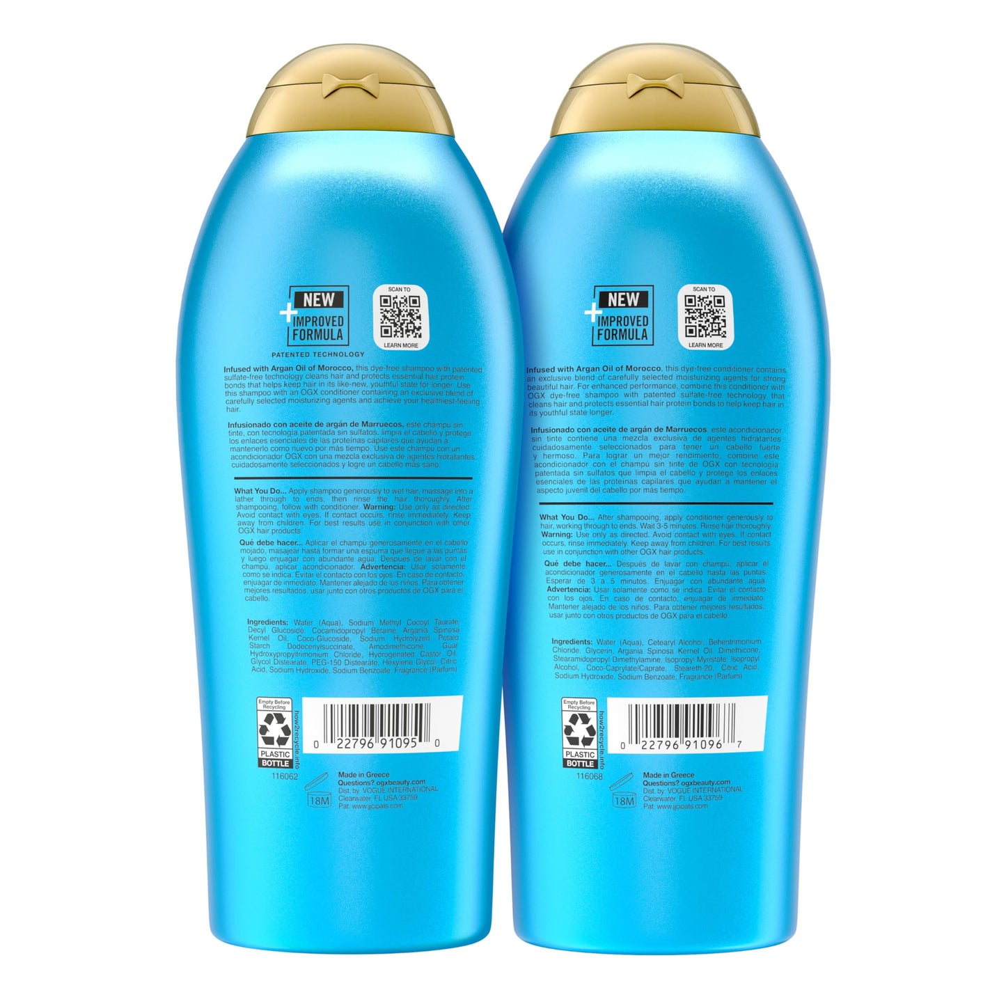 OGX Renewing + Argan Oil of Morocco Shampoo & Conditioner Set, 25.4 fl oz Each, Strengthens & Repairs Dry, Damaged Hair, Paraben & Sulfate Free