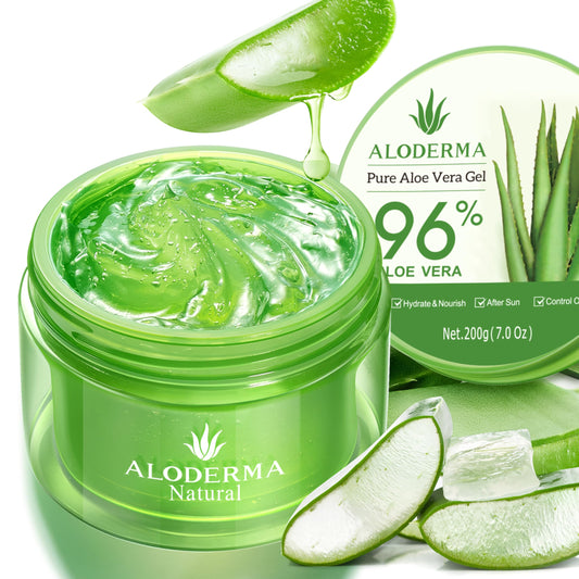Aloderma Organic Aloe Vera Gel 96% Pure – Freshly Made Within 12 Hours, Hydrating & Soothing Gel for Face, Body, Hair & Scalp, 7.05 oz
