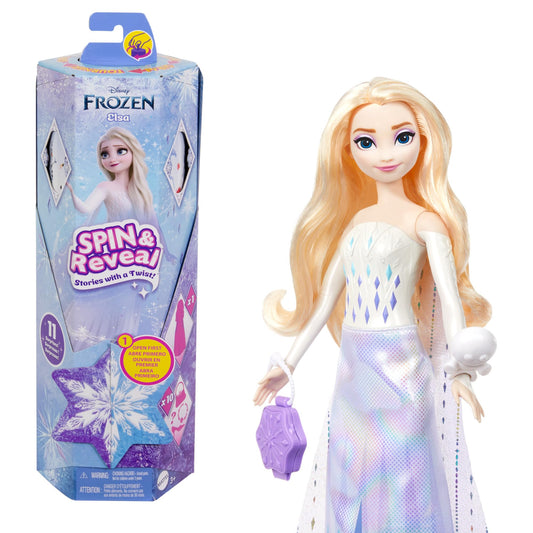 Mattel Disney Frozen Elsa Fashion Doll Set, Spin & Reveal with 11 Surprises Including 5 Accessories, 5 Stickers & Play Scene, Inspired by the Movie