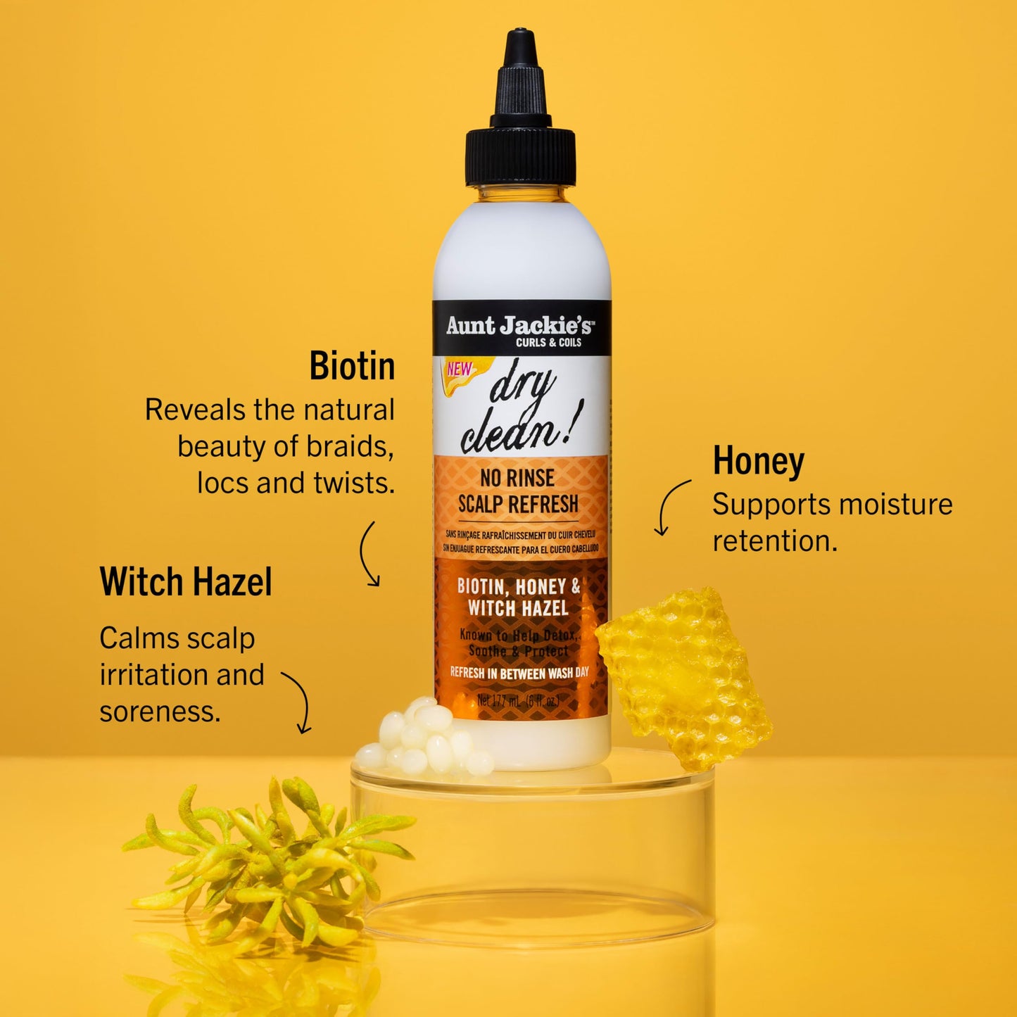 Aunt Jackie's Braid + Twist Dry Clean! No Rinse Scalp Refresh – Detox & Moisturize with Witch Hazel, Biotin, Honey & Scalposine – 6 fl oz