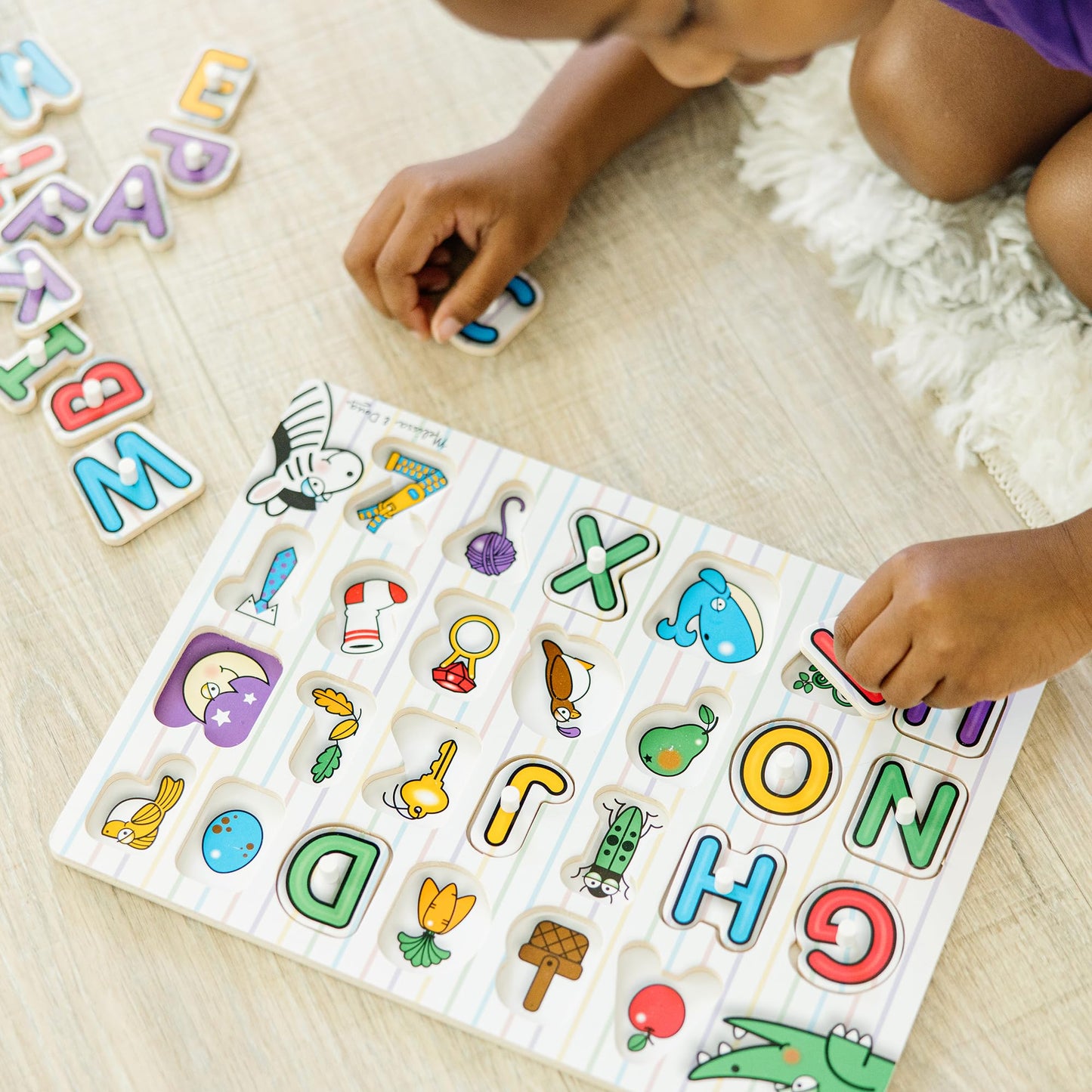 Melissa & Doug Lift & See Alphabet Wooden Peg Puzzle (26 pcs) - FSC Certified