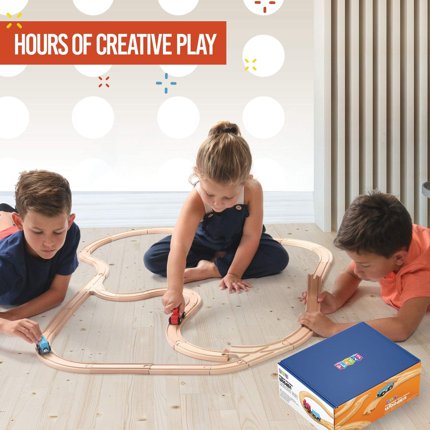 Play22 Wooden Train Tracks Set – 52 Pieces with 2 Bonus Trains, Compatible with Thomas & All Major Brands, Kids Railway Playset