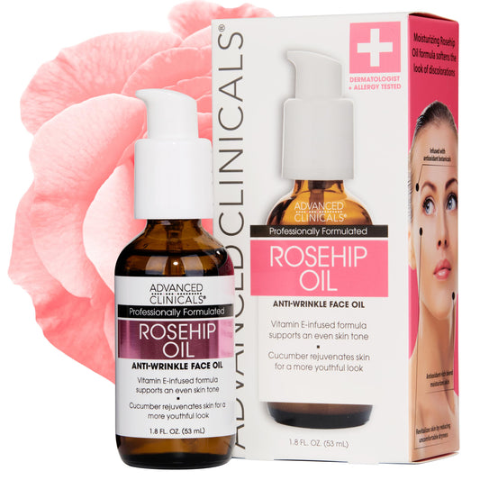 Advanced Clinicals Rosehip Oil Face Serum with Vitamin E & Botanicals – Moisturizes, Reduces Dark Spots, Wrinkles, Fine Lines, 1.8 fl oz