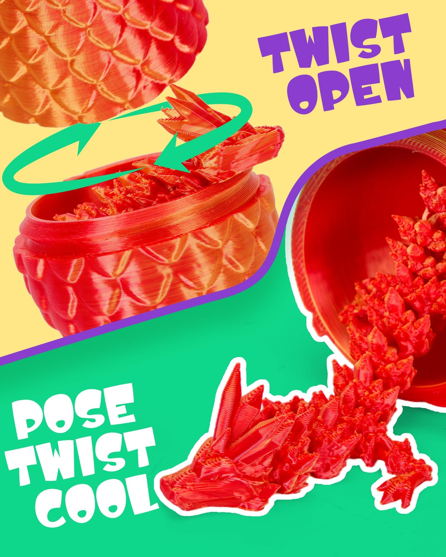 TBOLINE 4PCS 3D Printed Dragon & Dinosaur Eggs, Articulated Crystal Animal Fidget Toys for Kids, Easter Gifts for Boys & Girls