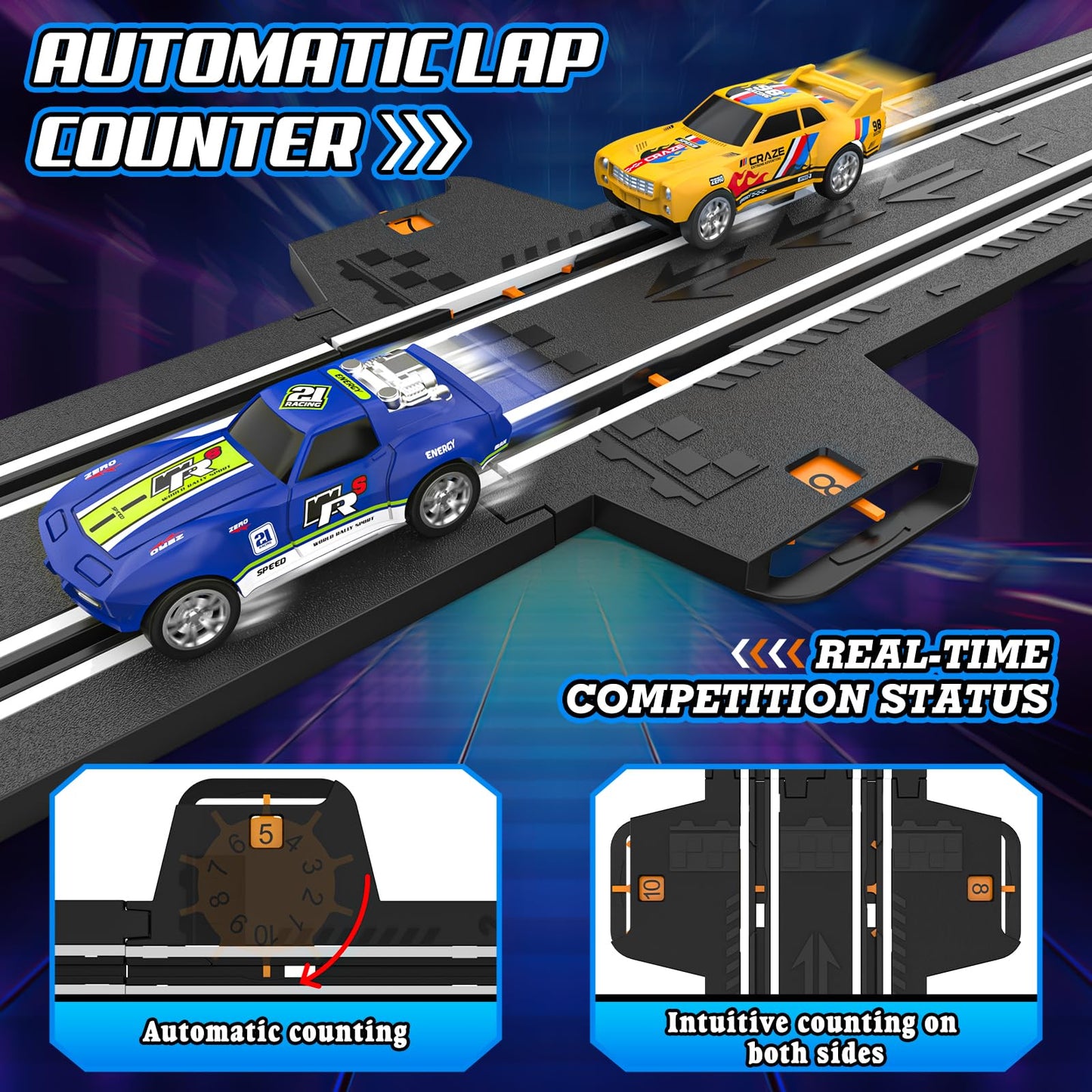 High-Speed Slot Car Race Track Set for Kids – 2 Cars, Dual Racing, Battery/Electric, Lap Counter, Toys for Boys & Girls Ages 4-12