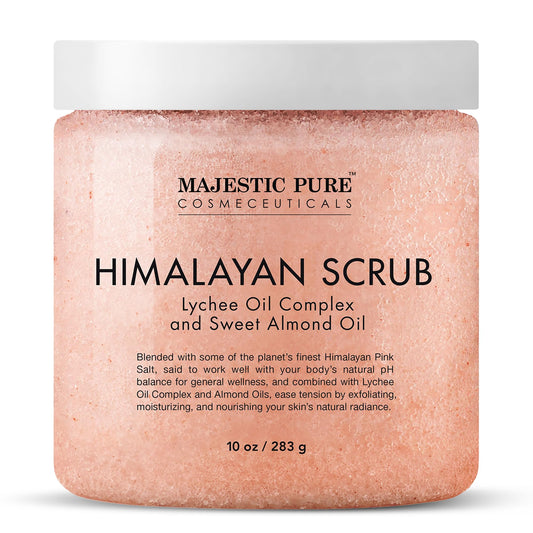 MAJESTIC PURE Himalayan Salt Body Scrub with Lychee Oil, Exfoliating Salt Scrub to Exfoliate & Moisturize Skin, Deep Cleansing - 10 oz