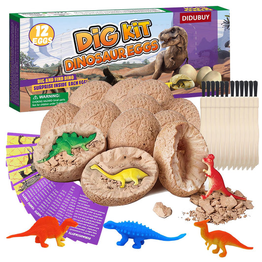 Dino Eggs Dig Kit 12-Pack – Dinosaur Excavation Science Kits for Kids 3-12, Easter Basket & Stocking Stuffer Toys for Boys & Girls