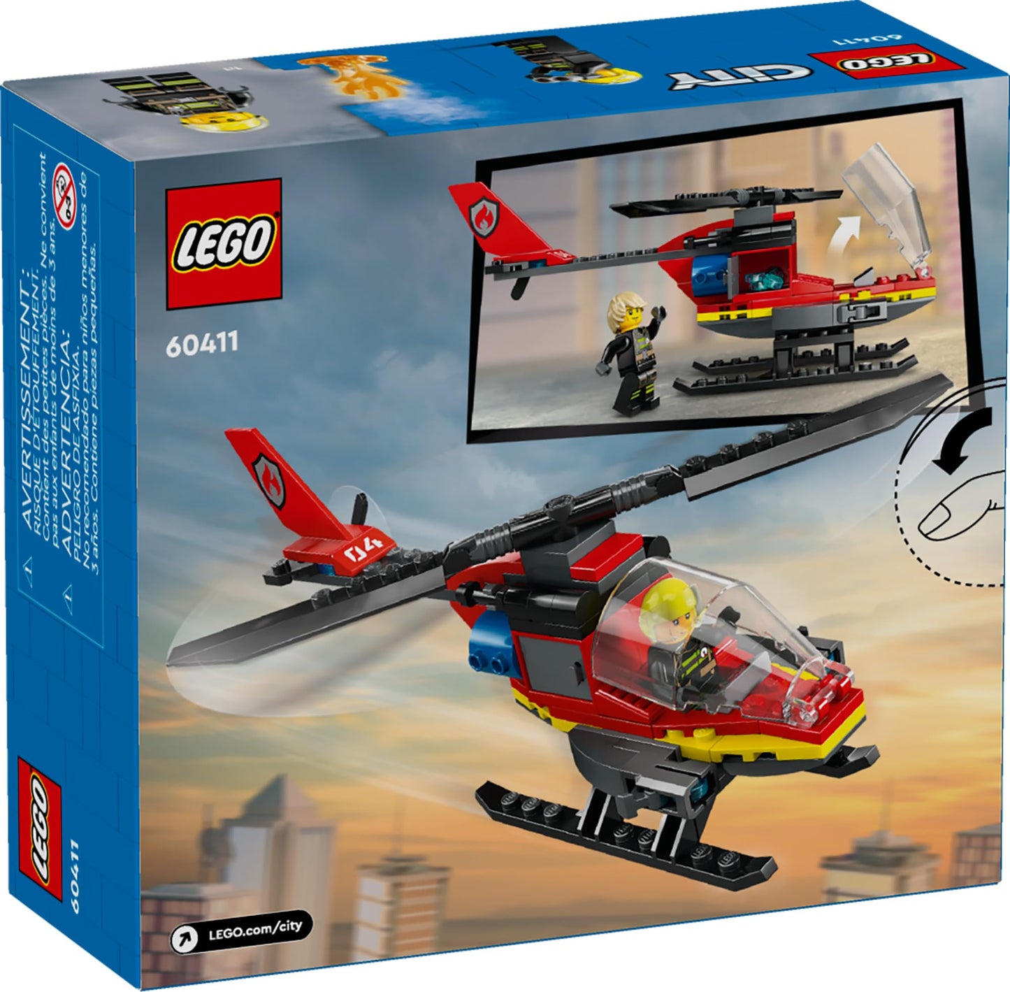 LEGO City Fire Rescue Helicopter 60411 – Building & Pretend Play Toy with Firefighter Minifigure, Birthday Gift for Kids 5+