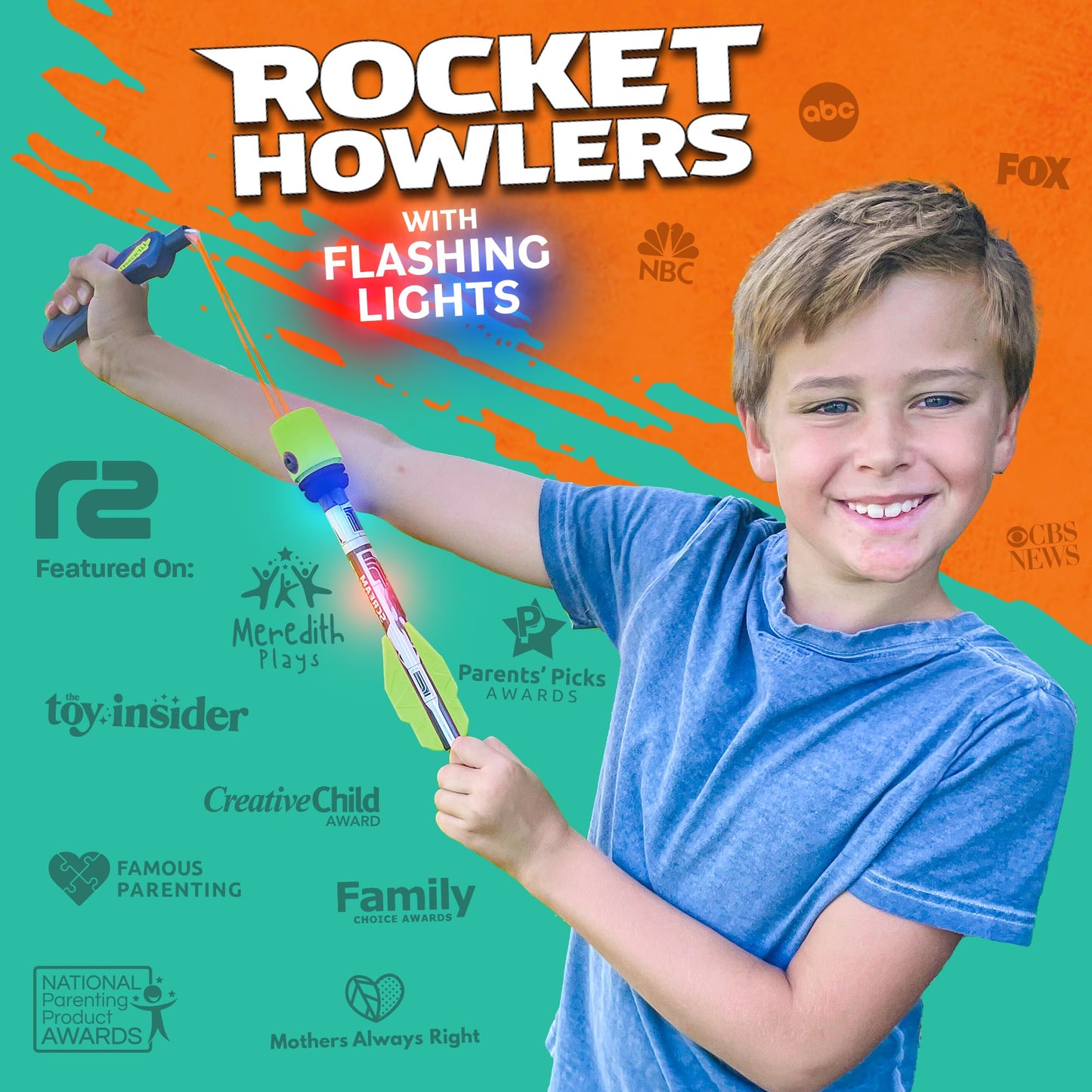 Light Up Foam Rocket Toys for Kids – LED Slingshot Launcher with Lights & Sound, Outdoor Fun, Party Favors & Gifts for Ages 8+