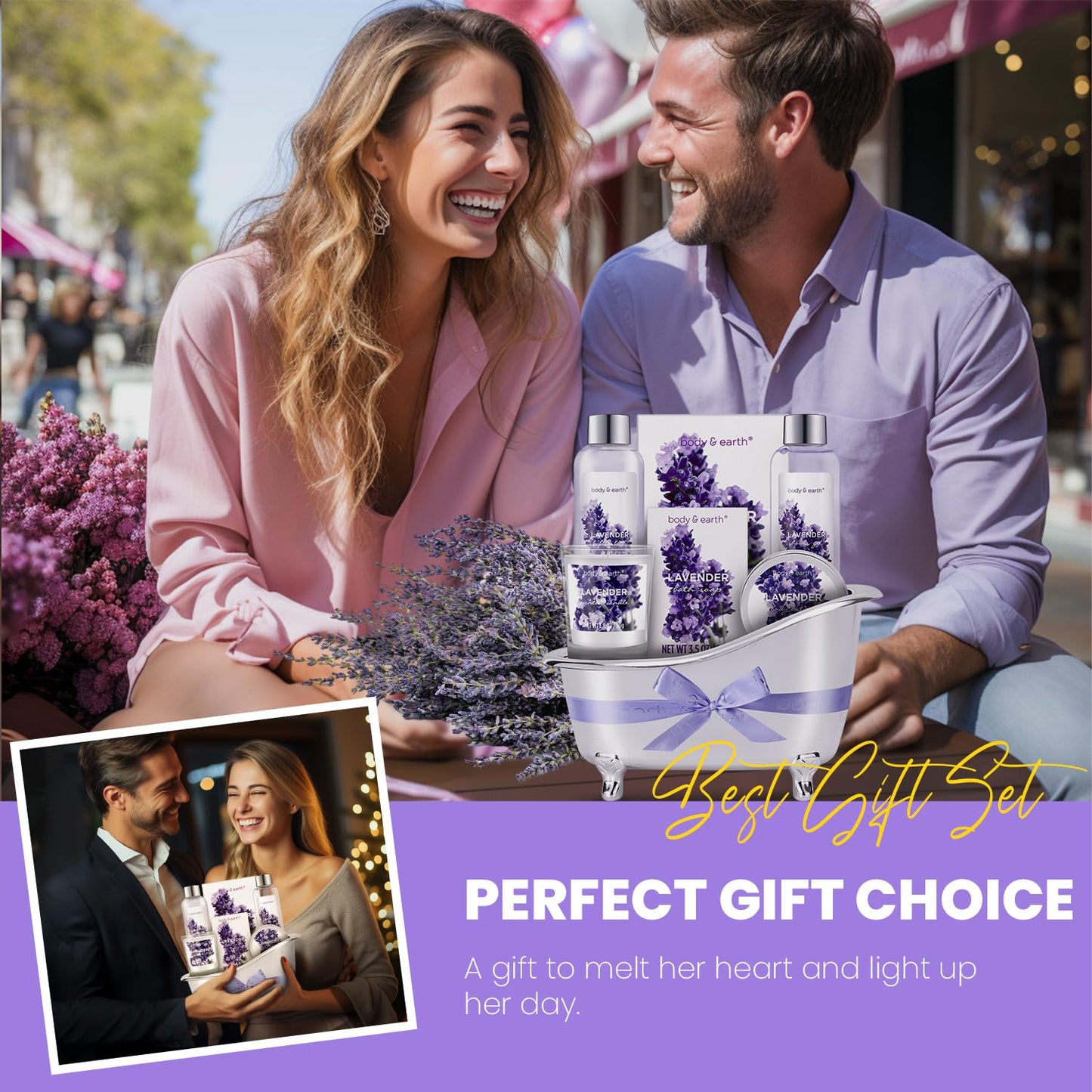 Gift Set for Women Body & Earth Gifts Set Lavender Gift Baskets For Women Bath Sets with Bubble Bath Body Lotion Scented Candle Christmas Gifts