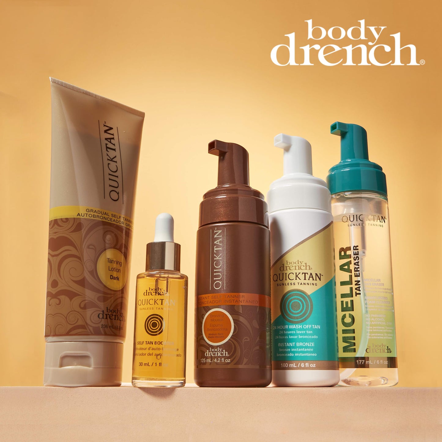 Body Drench QuickTan Instant Self Tanner Bronzing Spray, Salon-Quality Medium/Dark Tan, Streak-Free, Tinted Formula, 6 oz, 1-pack