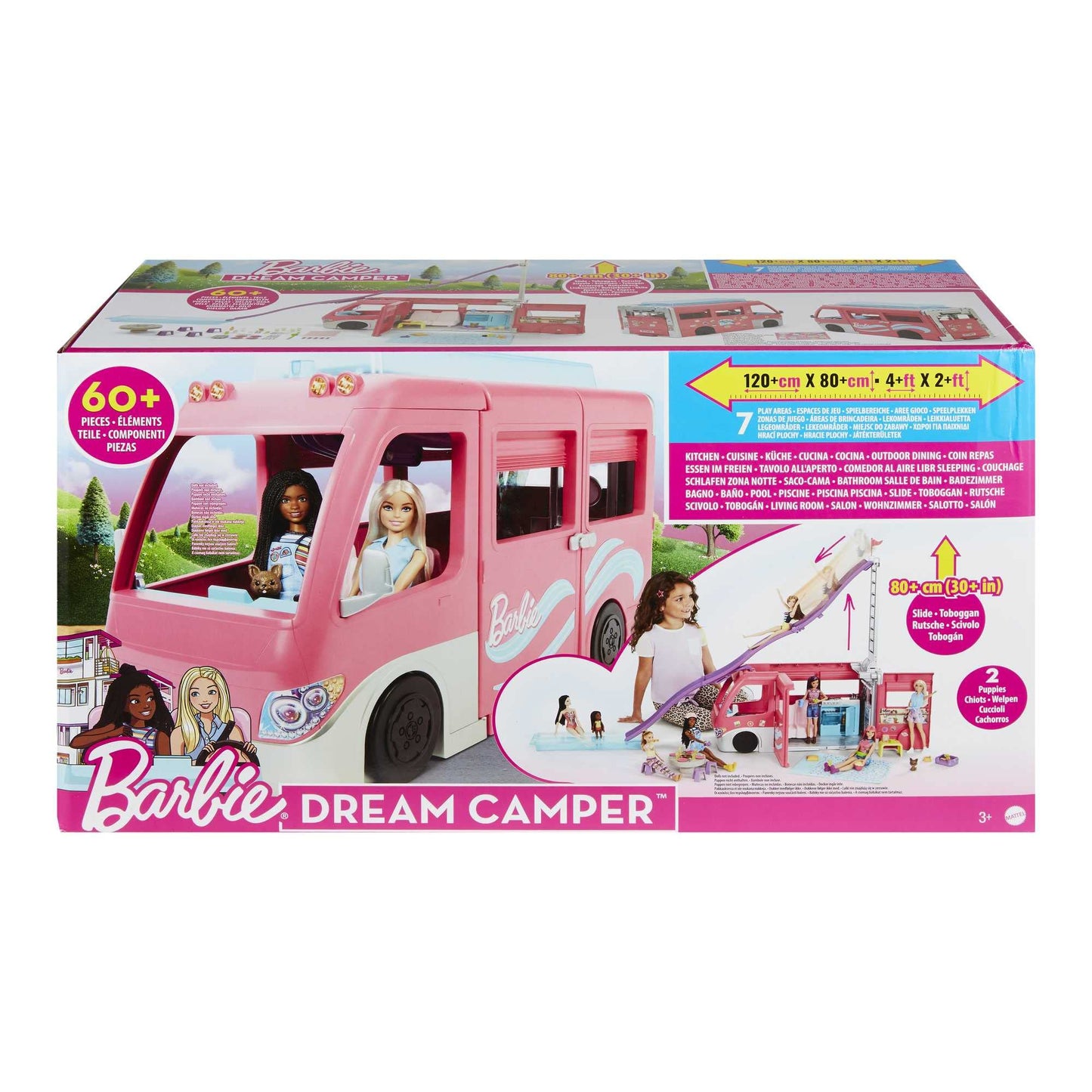 Barbie Camper, Doll Playset with 60 Accessories, 30-Inch-Slide and 7 Play Areas, Dream Camper