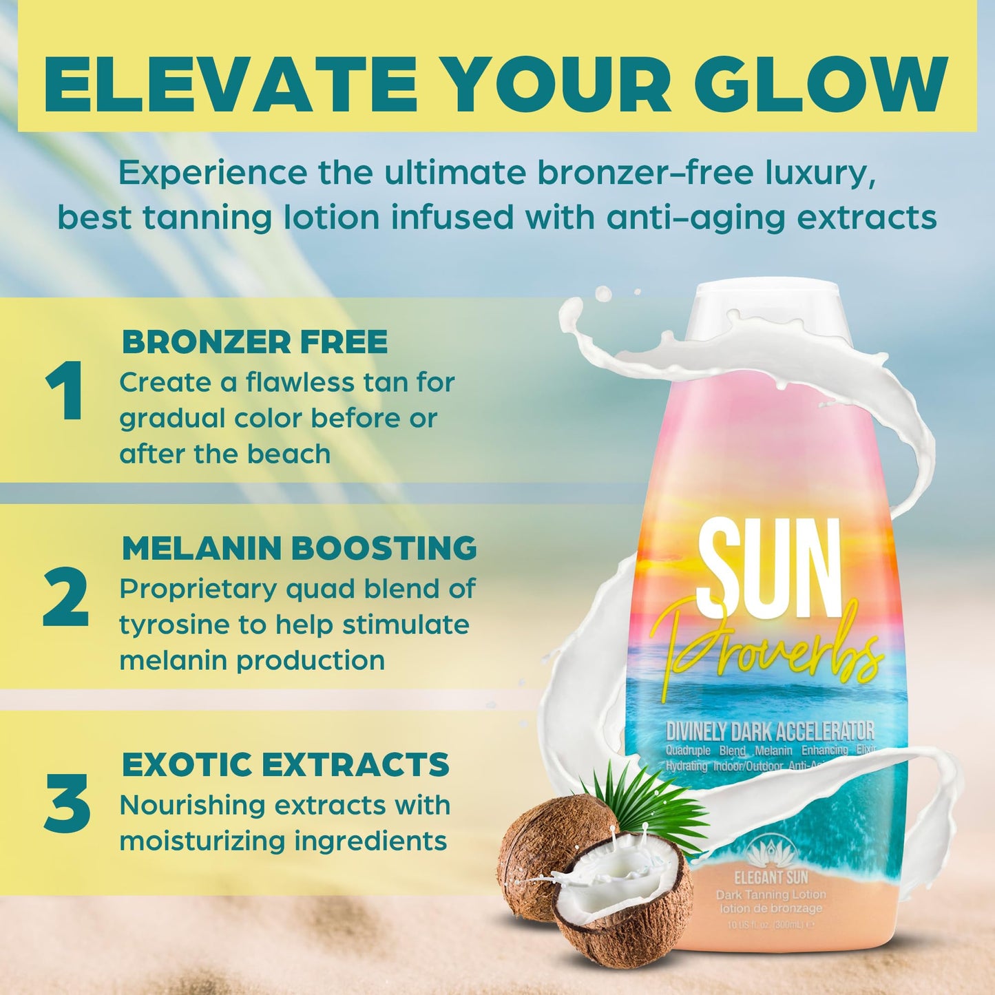 Elegant Sun Proverbs Tanning Lotion – Dark Tan Accelerator for Indoor & Outdoor Use, Bronzer-Free White Lotion without DHA, Natural Tan for Men & Women