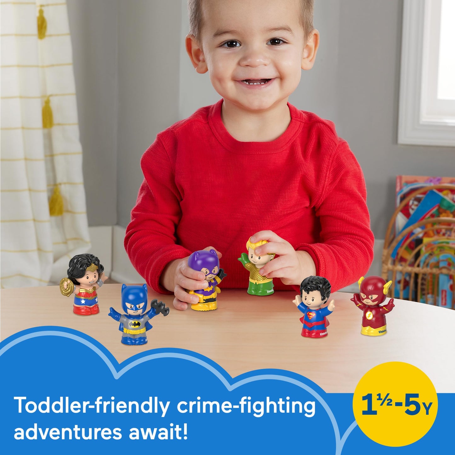 Fisher-Price Little People DC Super Friends Toddler Figure Pack, 6 Crime-Fighting Characters for Pretend Play, 18+ Months