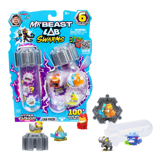 MRBEAST LAB Swarms Series 3 Hyper Fusion 6-Pack – Includes 6 Micro Beasts, 6 Stickers & 2 Stackable Fusion Caps