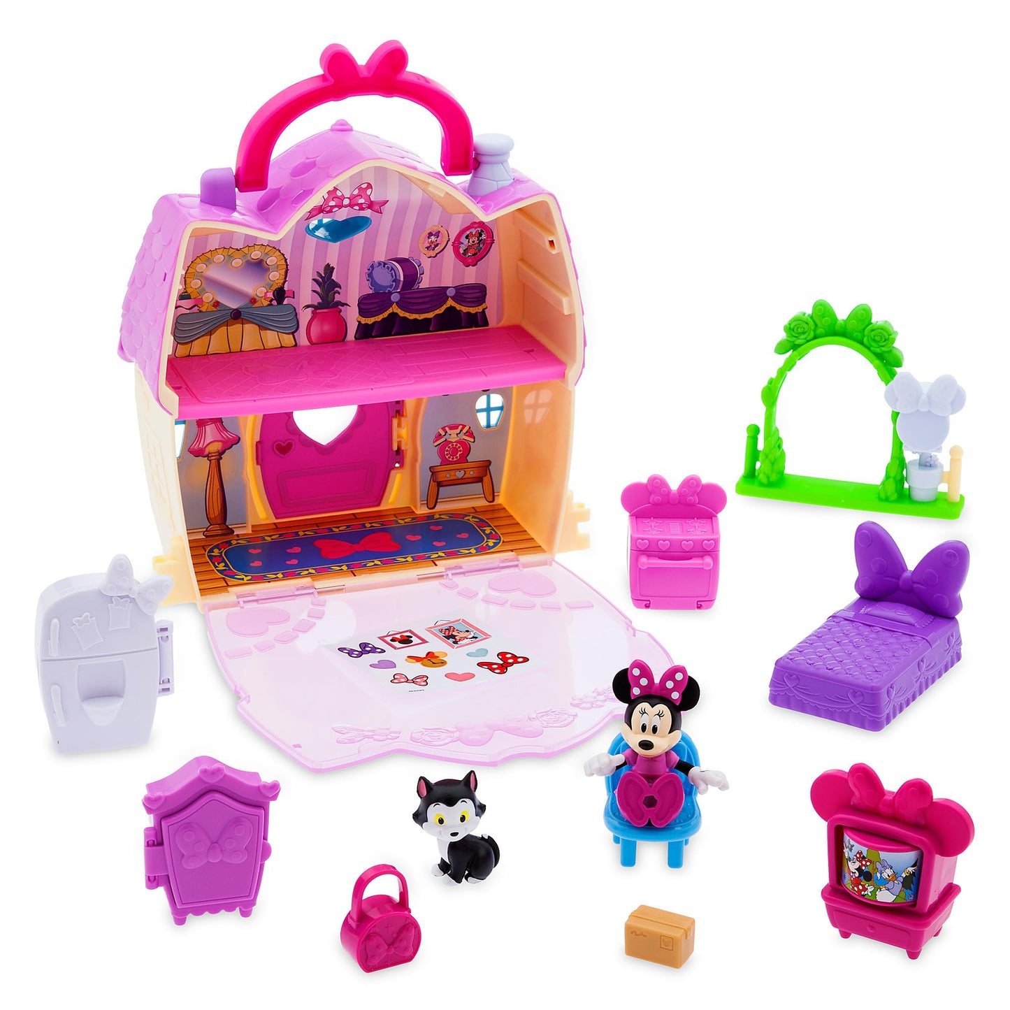 Disney Store Minnie Mouse Clubhouse Playset - Interactive Toy House with Poseable Minnie & Cat Figures, 13-Piece Set for Toddlers