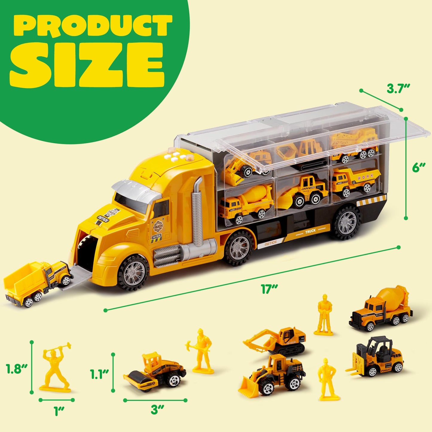 JOYIN 25-in-1 Kids Construction Truck Toy Set – 24 Push & Go Cars, Worker Figures, Sounds & Lights, Birthday Gift for Boys 3-7 Years