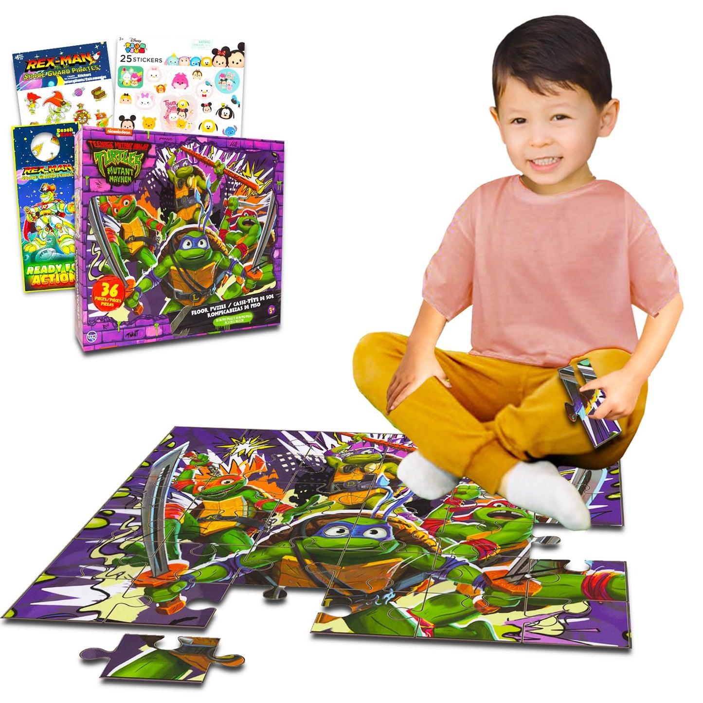 Teenage Mutant Ninja Turtles Floor Puzzle for Kids Set - Bundle with 36 Piece TMNT Floor Puzzle Plus Stickers, More | Teenage Mutant Ninja Turtles Puzzles for Kids Ages 4-8