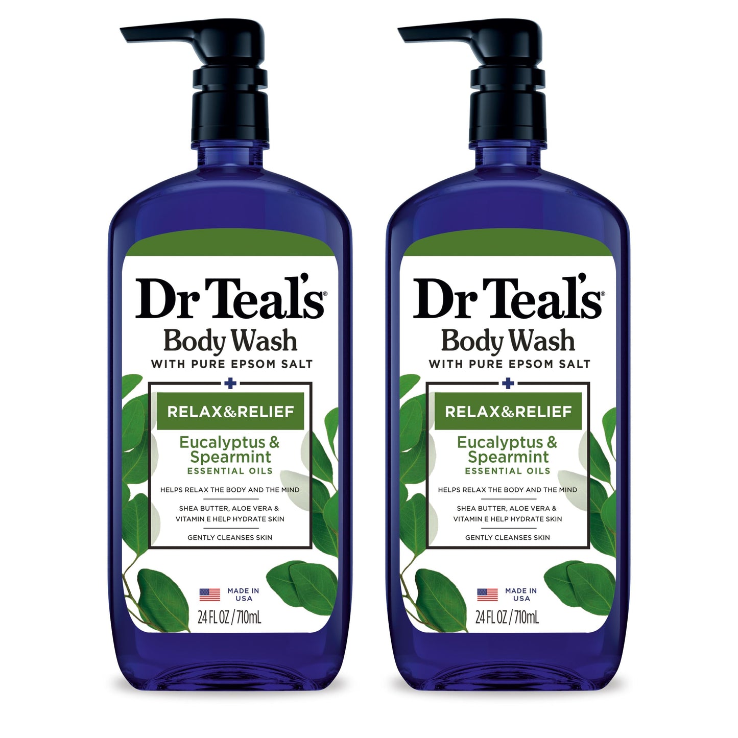 Dr Teal's Body Wash with Pure Epsom Salt, Relax & Relief with Eucalyptus & Spearmint, 24 fl oz (Pack of 2)