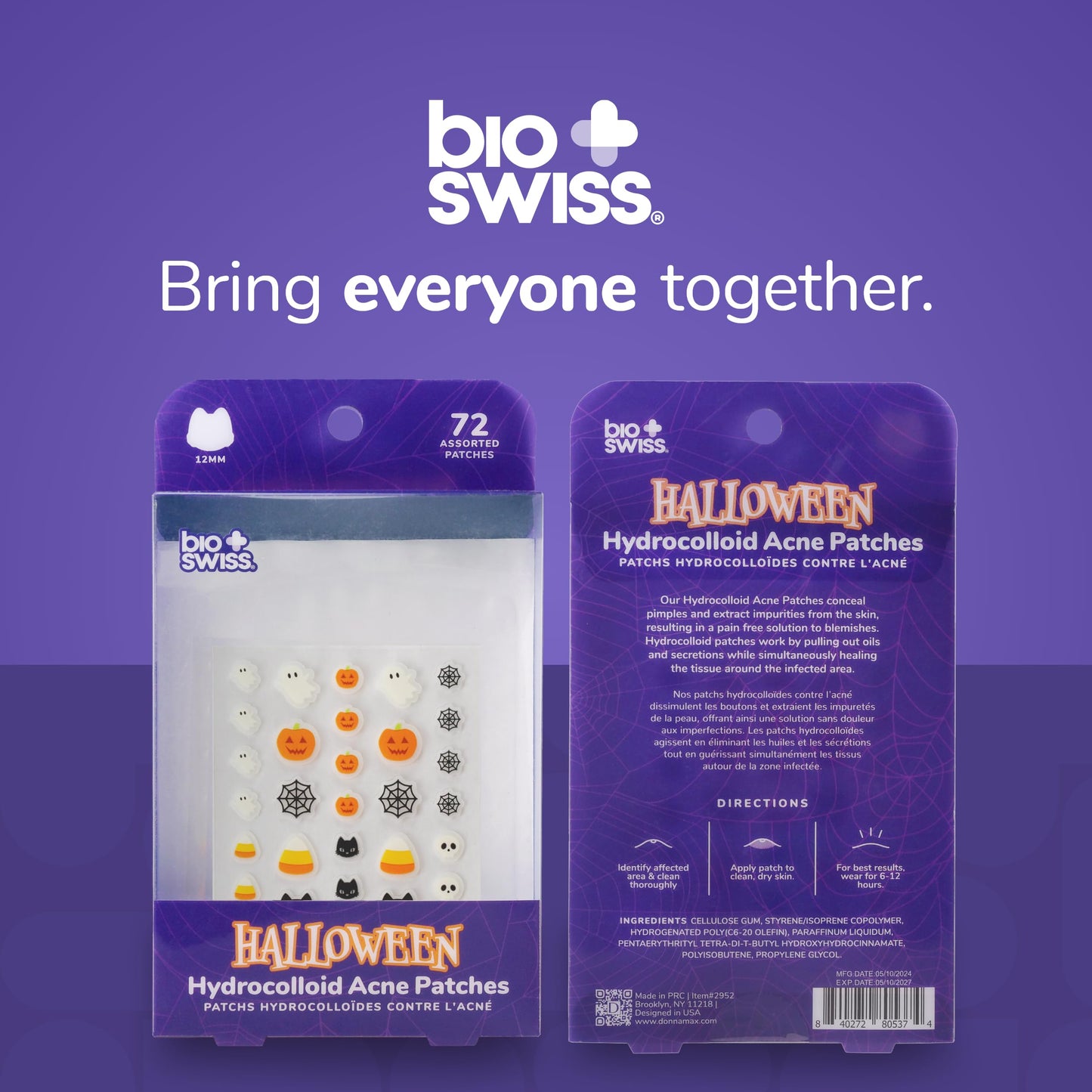 BioSwiss Halloween Pimple Patches, Hydrocolloid Acne Patch for Zits and Blemishes, Face and Skin Stickers, 72 Count