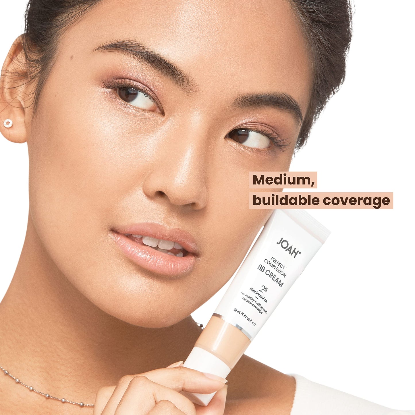 JOAH Beauty Perfect Complexion BB Cream - Lightweight Korean Makeup, Medium Buildable Coverage, Semi-Matte, Evens Skin Tone, Hyaluronic Acid & Niacinamide, Light Warm