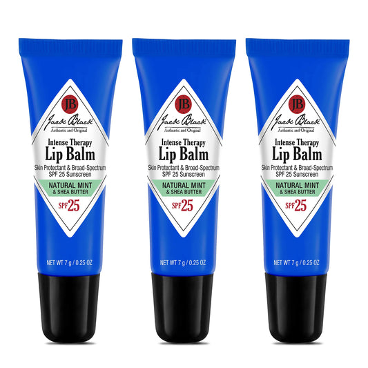 Jack Black Intense Therapy Lip Balm, 0.25 oz, 3-Pack – Natural Mint & Shea Butter, SPF 25, Hydrating & Long-Lasting Lip Moisturizer