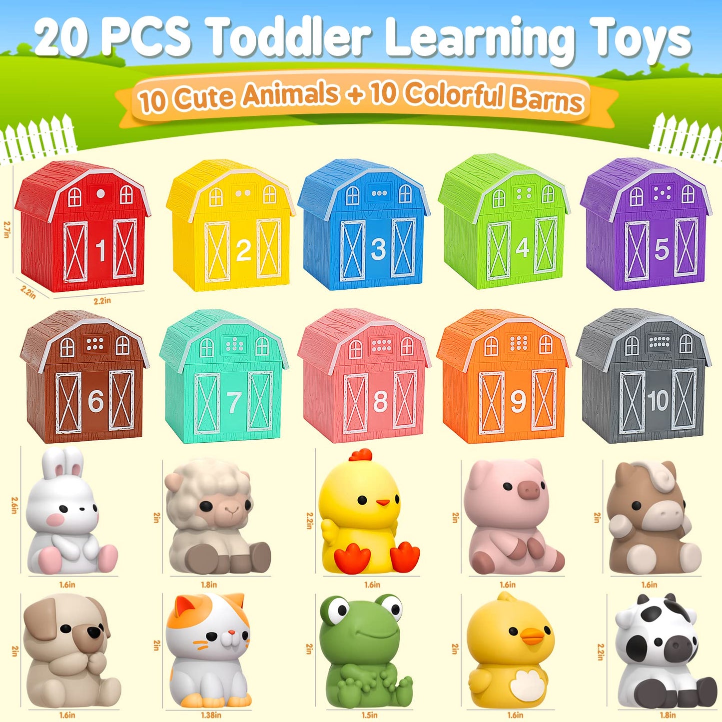 20Pc Farm Animal Learning Toys for Toddlers 1-3 Years – Montessori Counting, Sorting & Matching Games, Gift for Boys & Girls 12-18 Months