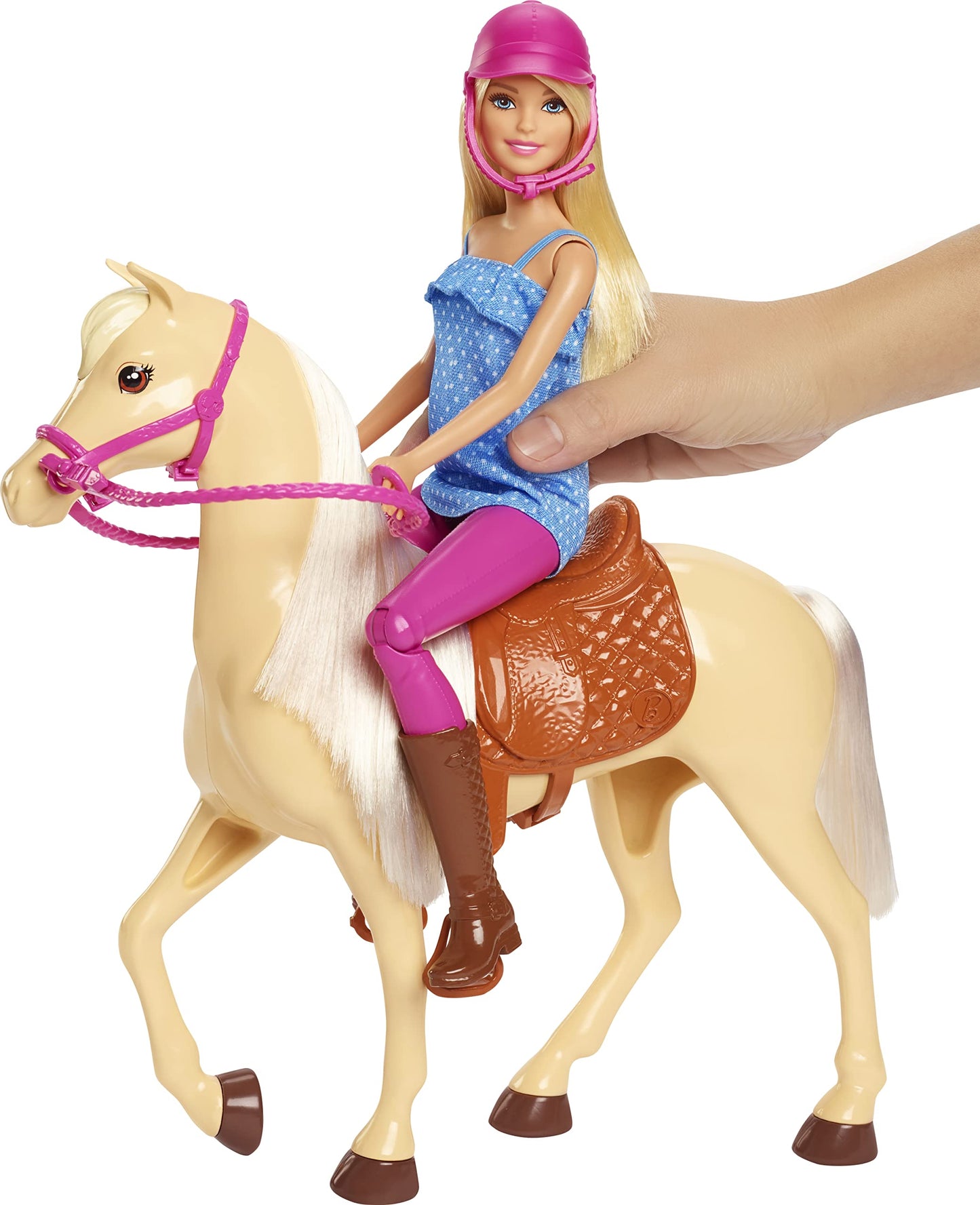 Barbie Playet with Blonde Fashion Doll in Riding Outfit & Light Brown Horse with Saddle, Bridle & Reins (Amazon Exclusive)