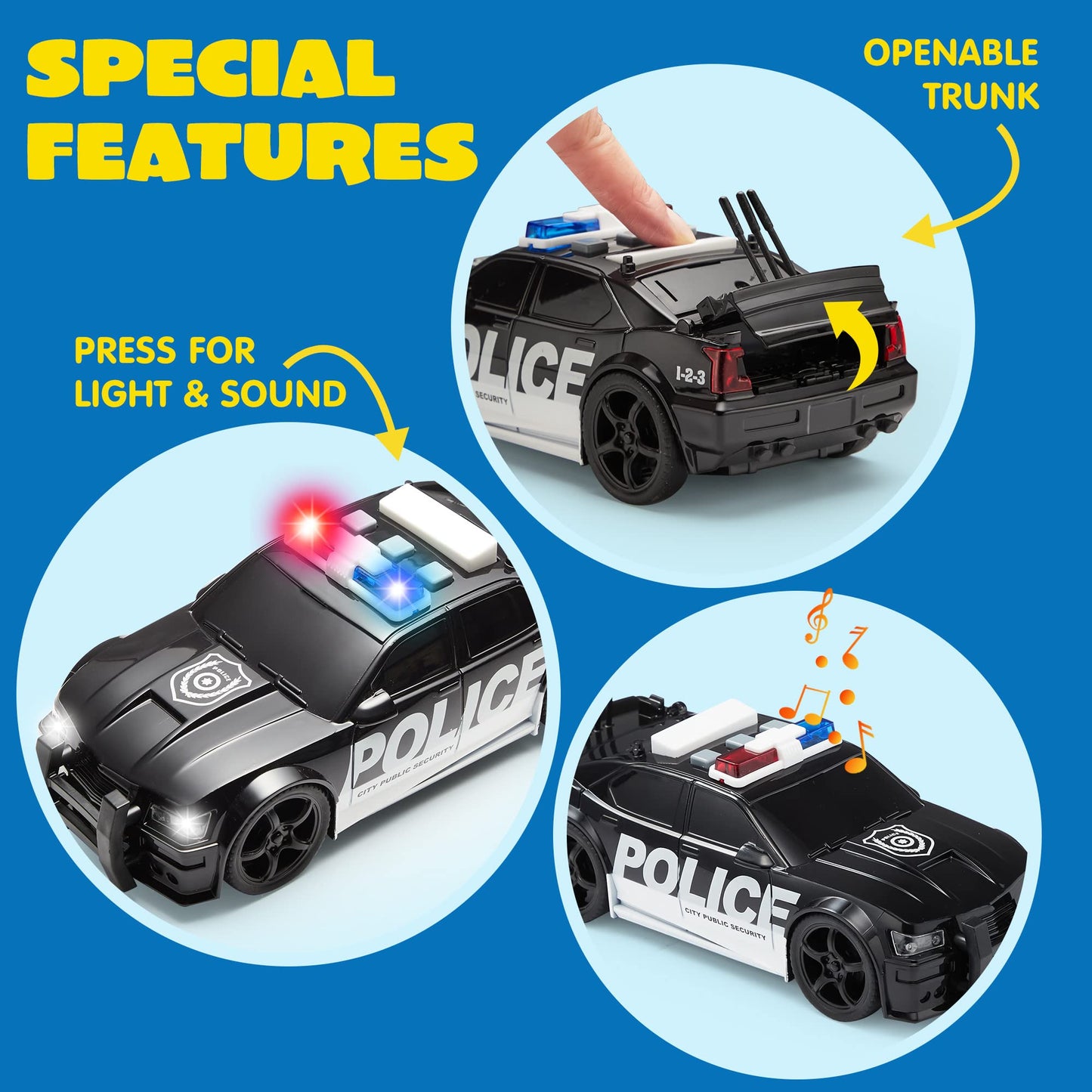 JOYIN Toddler Truck Toy Set for Boys & Girls 3-9 – Friction Powered Police & Emergency Vehicles with Lights & Sounds, Birthday & Christmas Gift